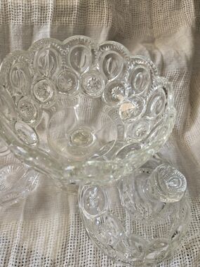 Pressed Glass Compote Bowl - Clear Decorative Serving Bowl
